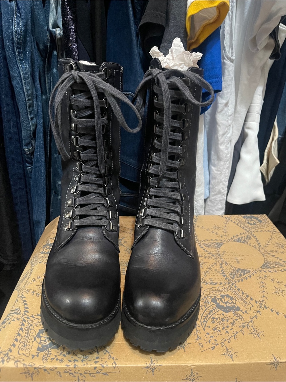 Women's Leather Black Lace-Up Combat Boots